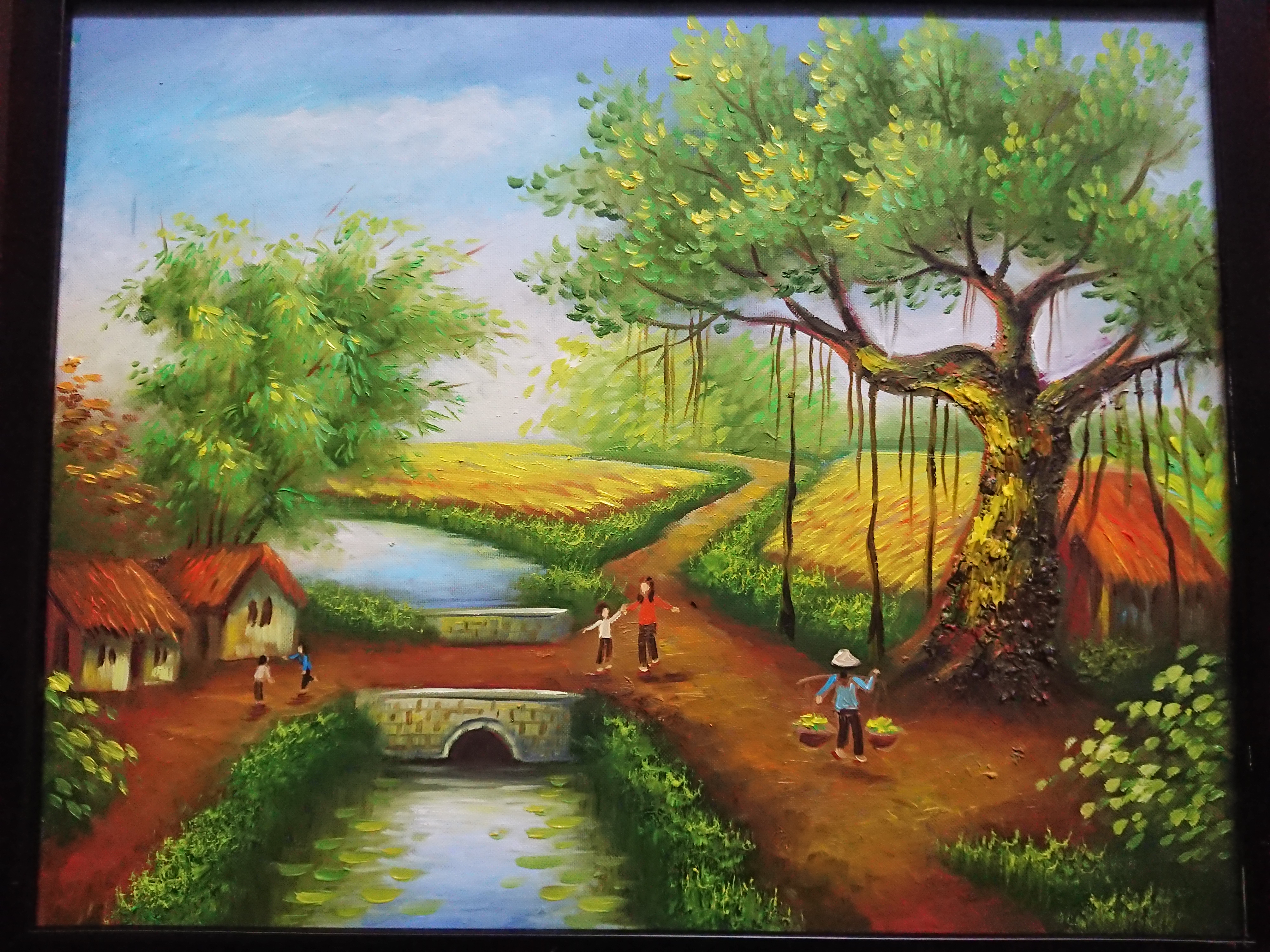 Tranh Sơn Dầu Vẽ Tay 100% - Chiều Quê - 40x50cm