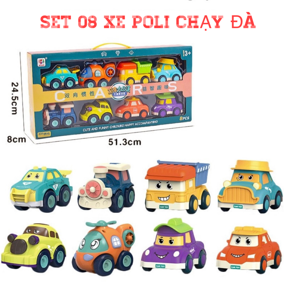 Bộ đồ chơi 8 xe oto poli hoạt hình chạy đà - Biệt đội tàu bay - Dành cho bé từ 2 đến 5 tuổi