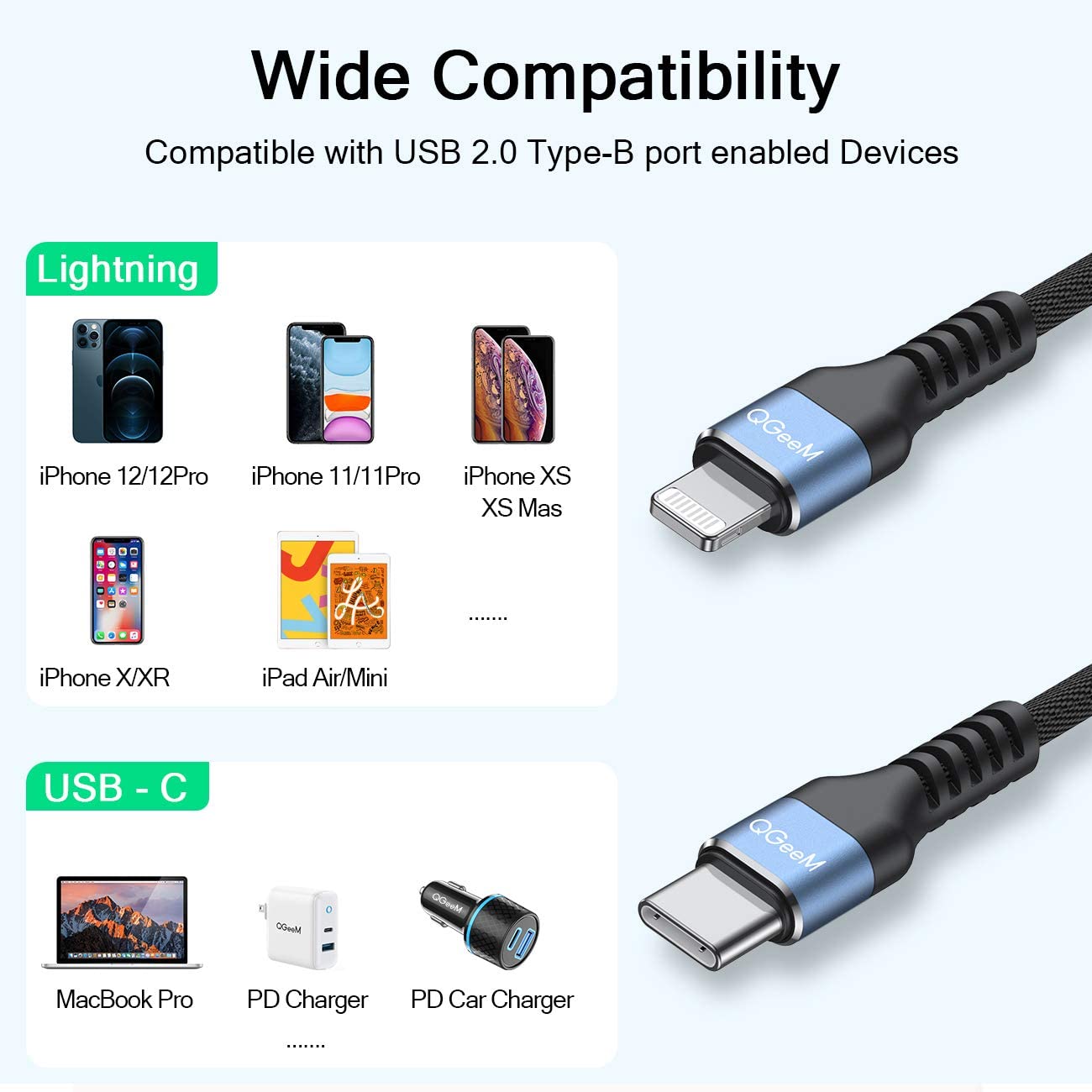 Dây Cáp Sạc QGeeM USB-Type C sang Lightning chuẩn MFi Cho iPhone 2m dây cáp bện sợi nylon - Hàng Chính Hãng