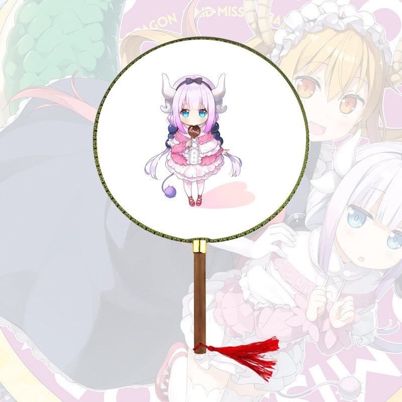 Qụat tròn cầm tay Maid Dragon - Kanna Kamui phong cách cổ trang . cosplay cán gỗ dây tuyến