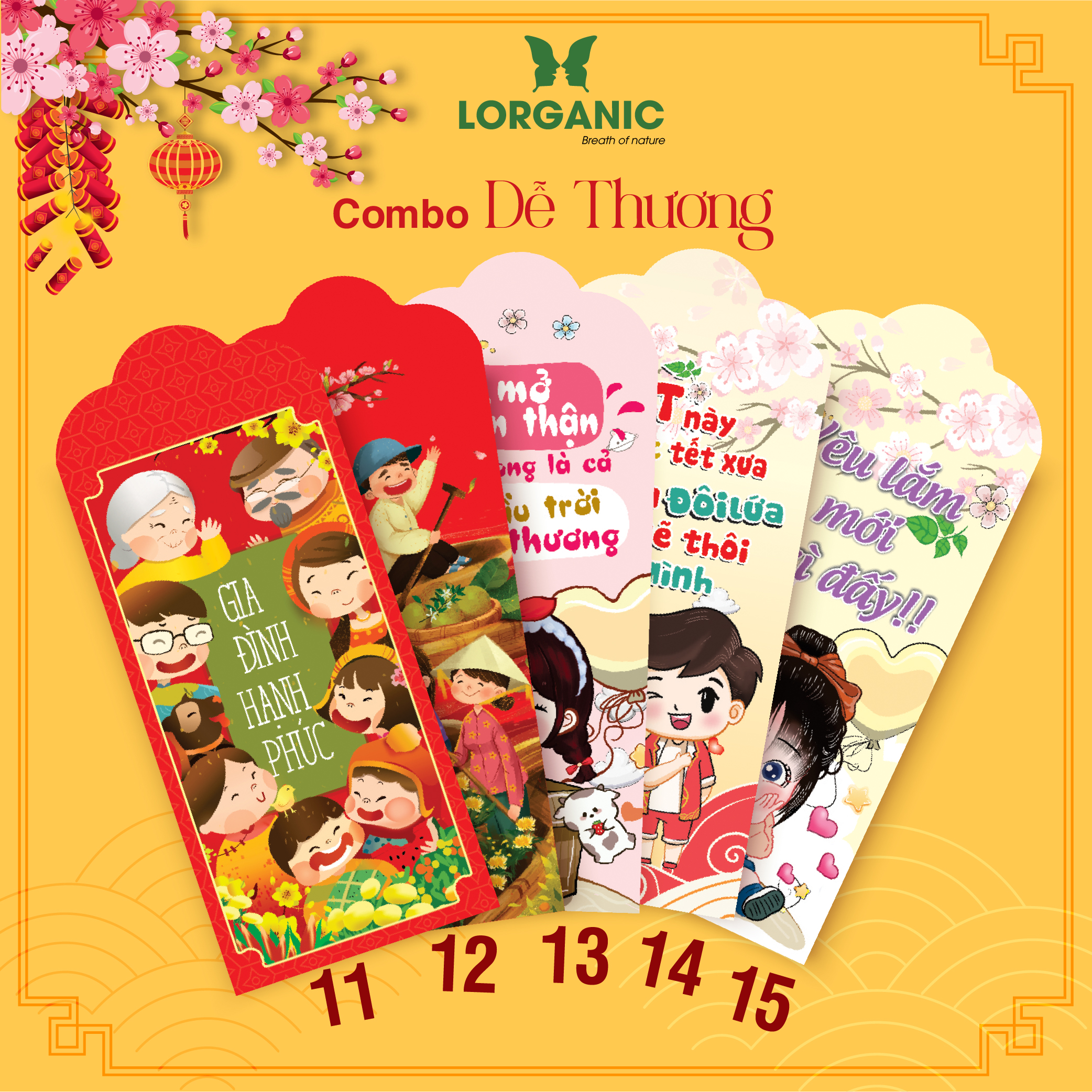 Xấp 10 Bao Lì Xì Cao Cấp - Chúc Năm Mới Tết GIÁP THÌN 2024 - COMBO DỄ THƯƠNG