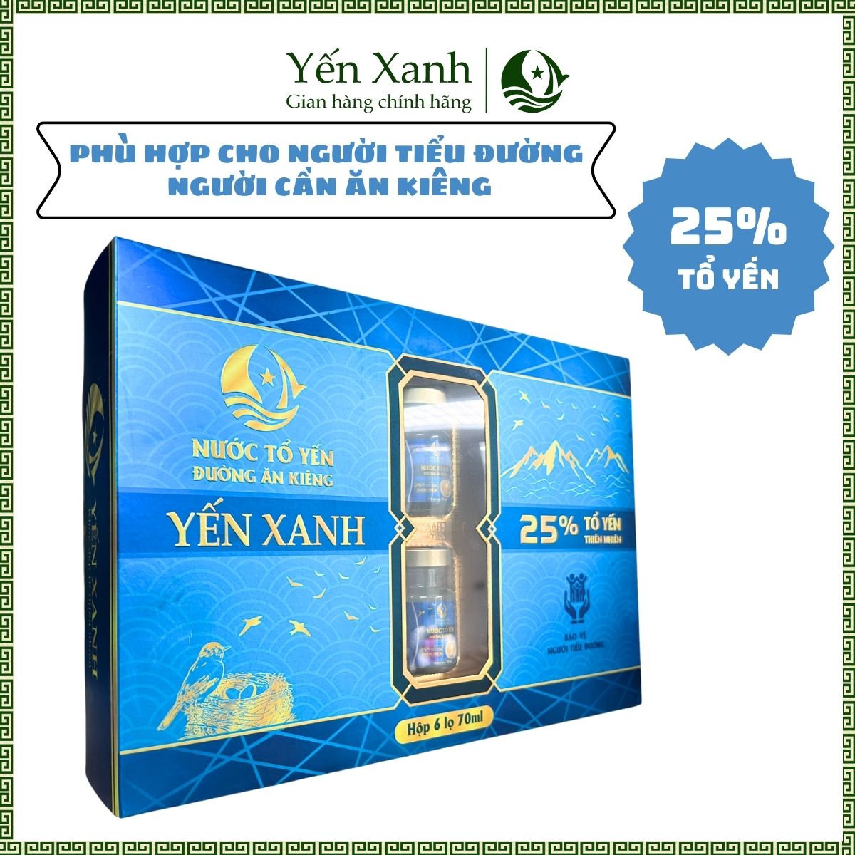 (25% tổ yến) Nước tổ yến đường ăn kiêng - YẾN XANH - Hộp 6 lọ x 70ml, tốt cho người bị tiểu đường, người cần ăn kiêng