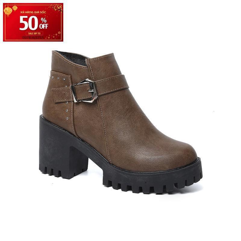 Giày boot nữ cổ thấp đế vuông S102