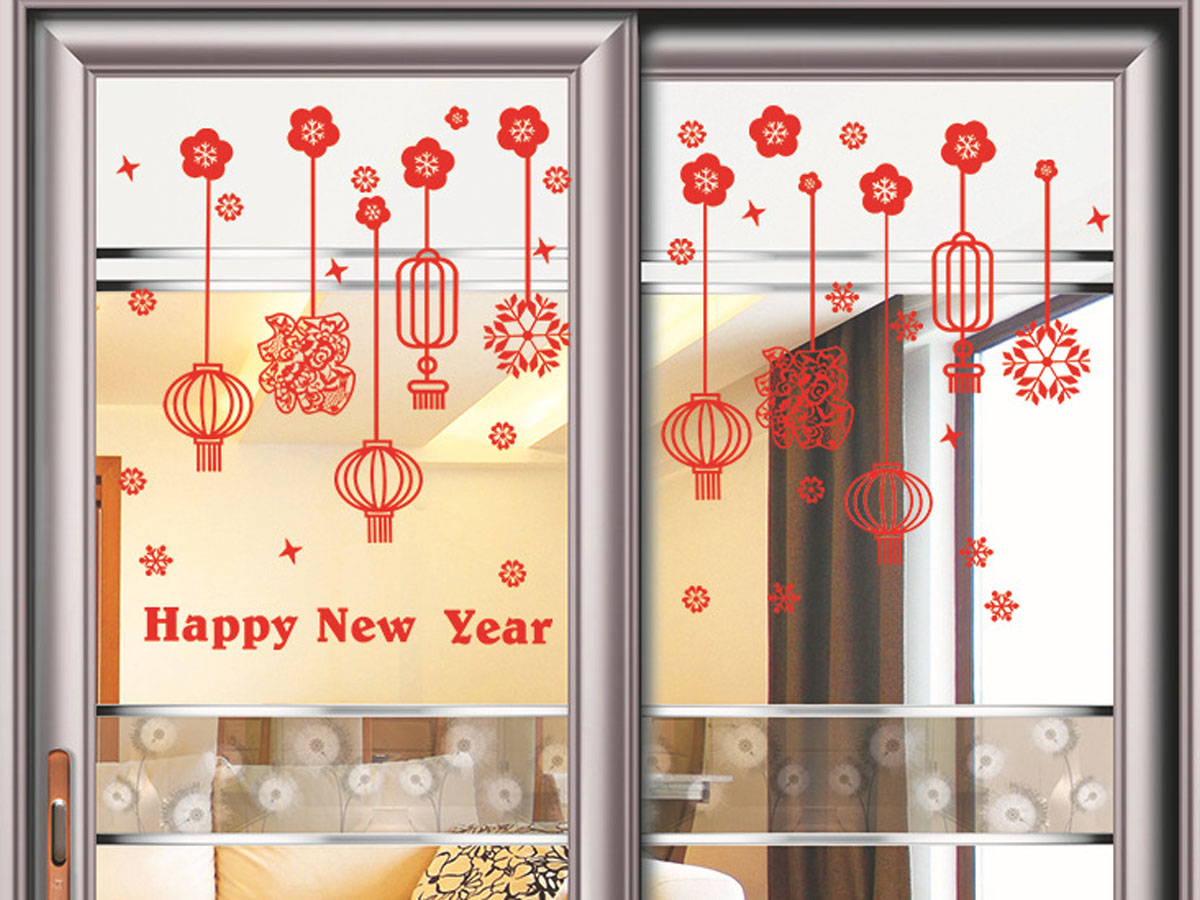 Decal trang trí tết- dây treo đèn lồng