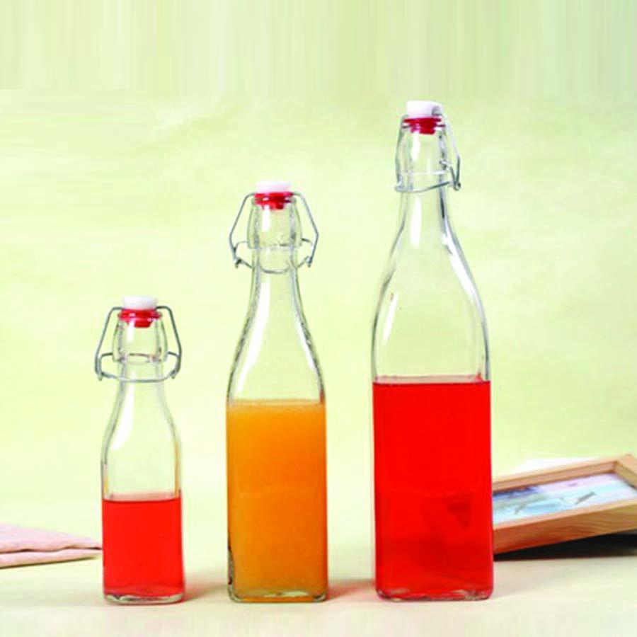 Chai thủy tinh vuông nắp cài kín hơi 500ml