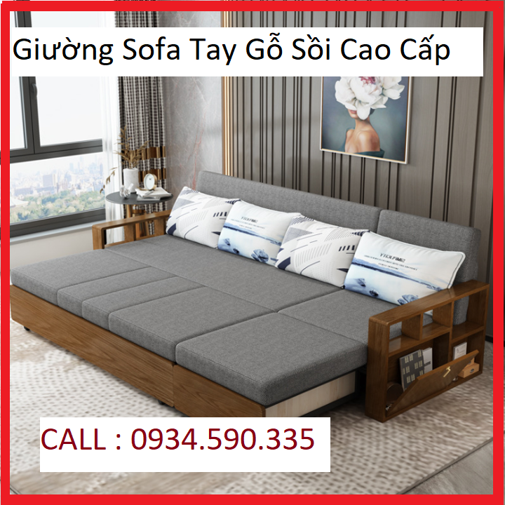 Giường Sofa Thông Minh, Ghế sofa đa năng - Sofa giường thông minh gấp gọn Tay Gỗ Sang Trọng , Khung Thép Thiết Kế Hiện Đại KT 1,46m hoặc- 1,76m x Dài 1,95m