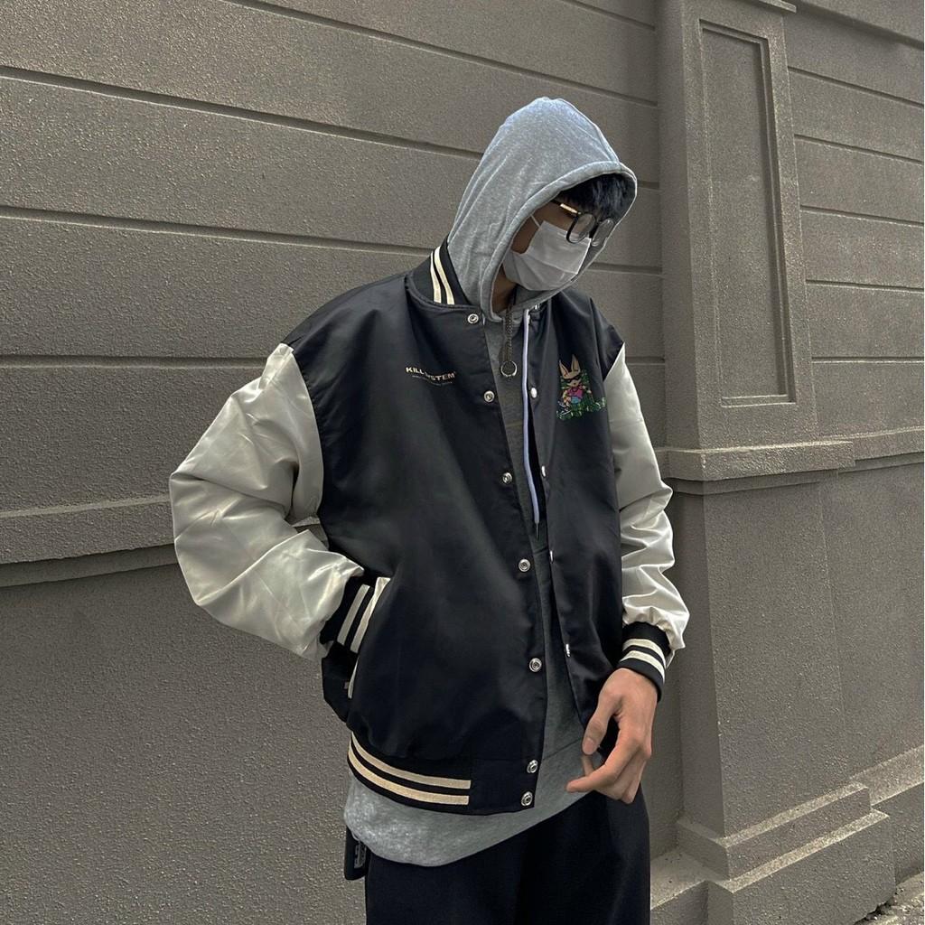 Áo Khoác Dù KILL SYSTEM Bomber Jackets Form Rộng Unisex Nam Nữ Ulzzang, Áo gió nữ áo khoác nam nữ đẹp UNISEX dù thiết kế form rộng lót dù bên trong chống gió, chống nắng