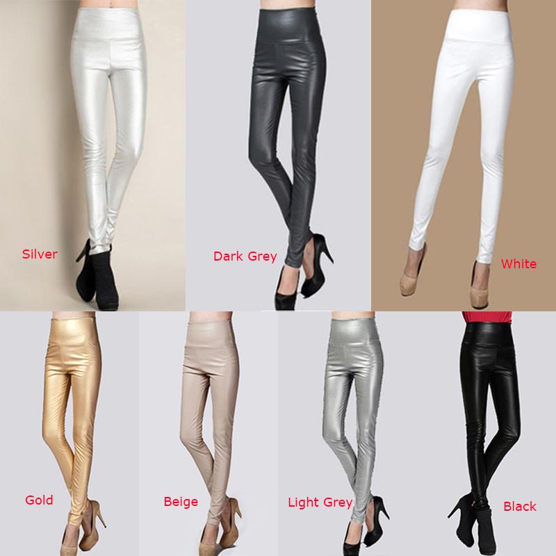 Fashion Women Leggings Skinny Pants PU Leather Elastic High Waist Warm Fleeces Autumn Winter Solid Slim Tights Pencil