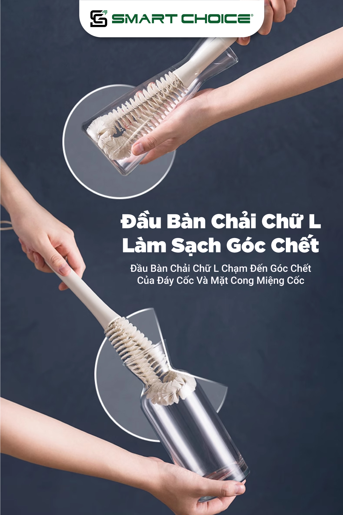 Chổi Cọ Bình SMARTCHOICE Tay Cầm Dài Chất Liệu ABS Nilon Cao Cấp 4 Màu Đa Dạng SCG-PK099