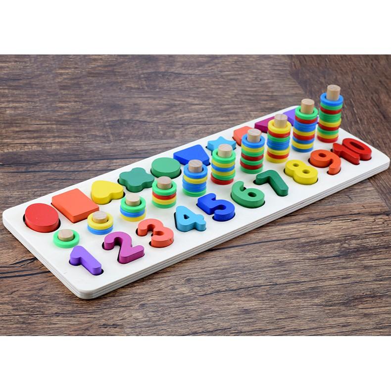 Giáo Cụ Montessori Cột Tính Hình Và Số 2 In 1 Cho Bé