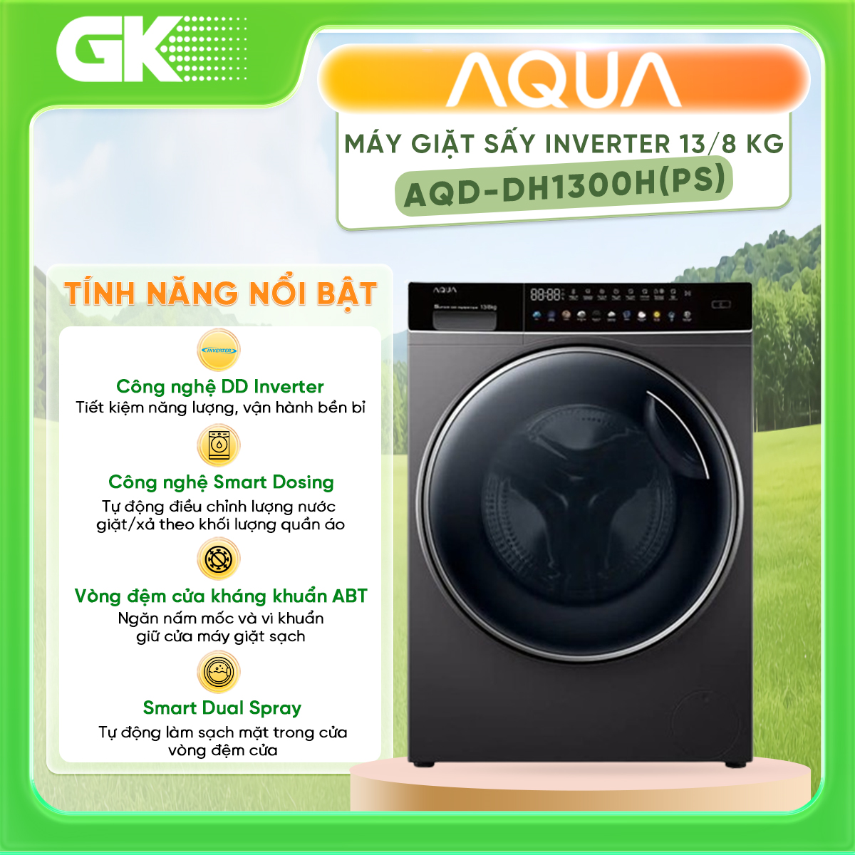 AQD-DH1300H(PS) - Máy giặt sấy Aqua Inverter  AQD-DH1300H(PS) - Hàng Chính Hãng - Chỉ Giao Hồ Chí Minh