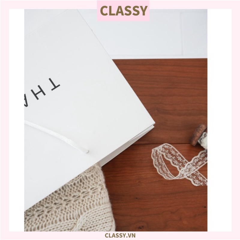 Túi giấy kraft Classy Thank You có quai xách màu trắng, nhiều kích cỡ lựa chọn Q1352