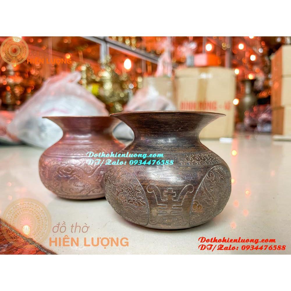 Ống Đựng Bã Trầu Hoa Văn Tứ Linh Chạm Trổ Đẹp Tinh Xảo Kích Thước 8,5x9,5cm - Quà Tặng Ý Nghĩa Cho Người Già