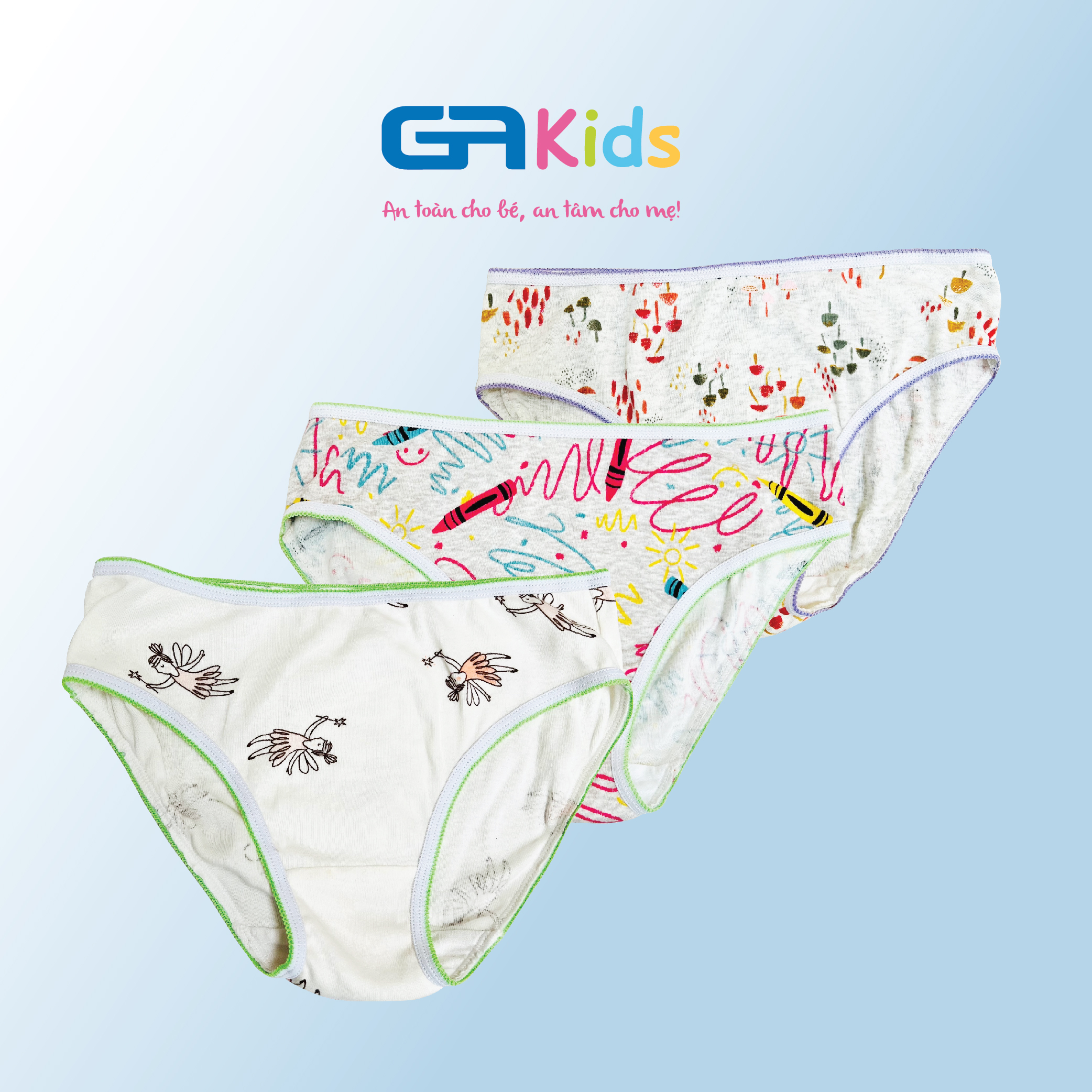 Set 3 Quần Lót Brief Cho Bé Gái GAKIDS - Cotton Cao Cấp, Sự dễ thương và thoải mái