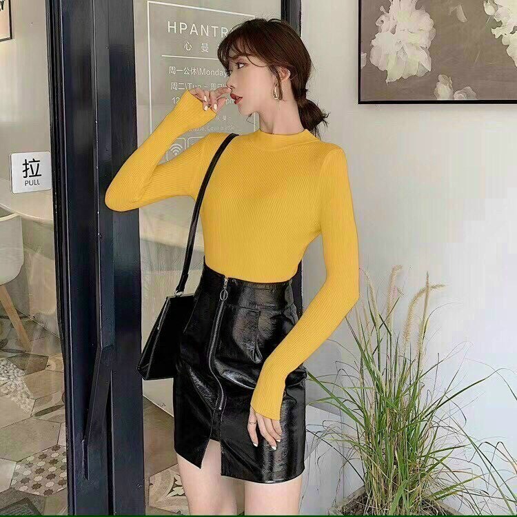 Áo Len Lông Thỏ Mềm Ấm Cổ 3 Phân Nữ, Áo Len Body Cổ 3 Phân Nữ - MÀU VÀNG