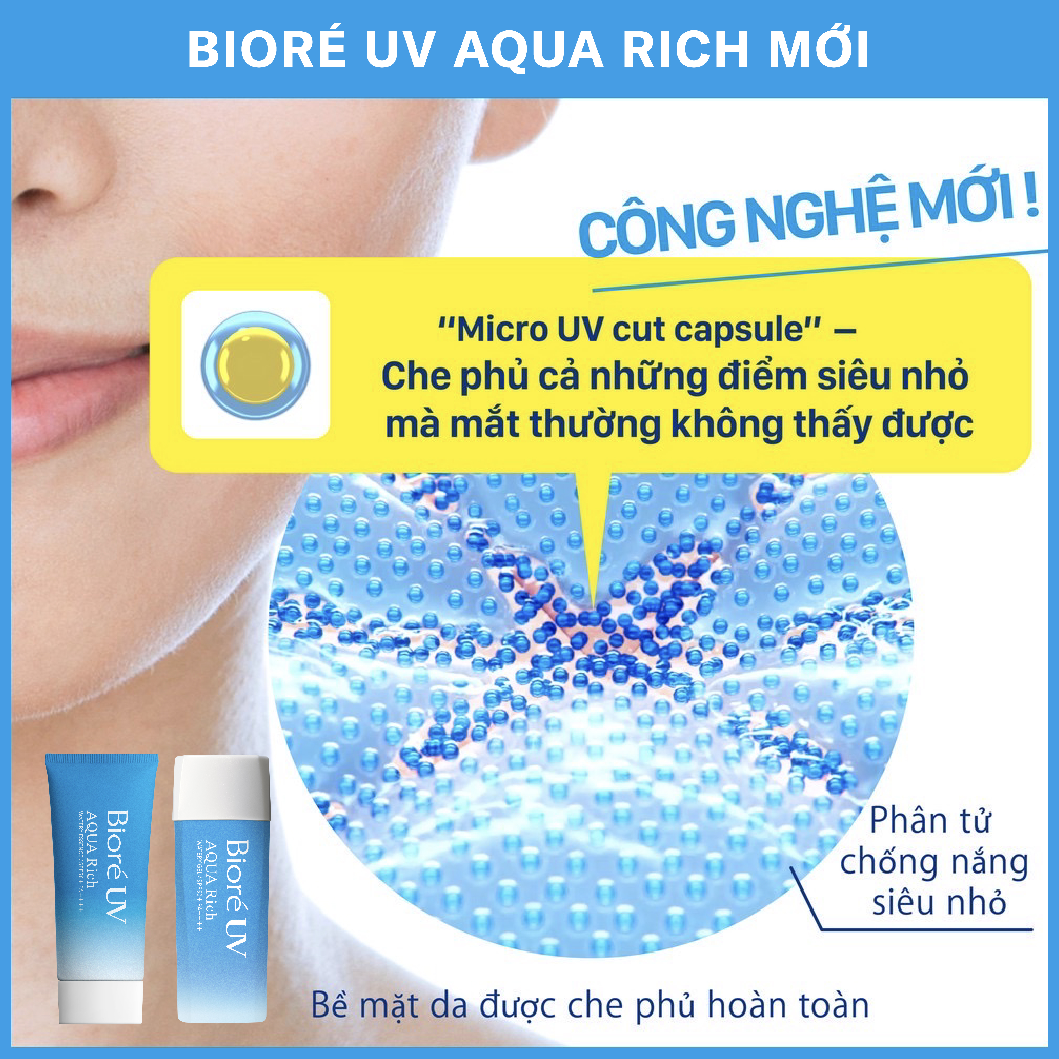 Hình ảnh Gel Chống Nắng Màng Nước Dưỡng Ẩm Bioré UV Aqua Rich Watery SPF50+/PA++++ 90ml