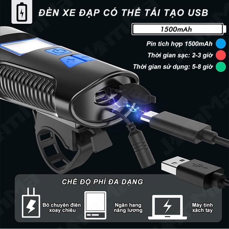 Đèn pha xe đạp chống thấm nước 4 chế độ sáng 6 âm thanh có cổng sạc USB 3 chế độ bảnE cao cấp BL317