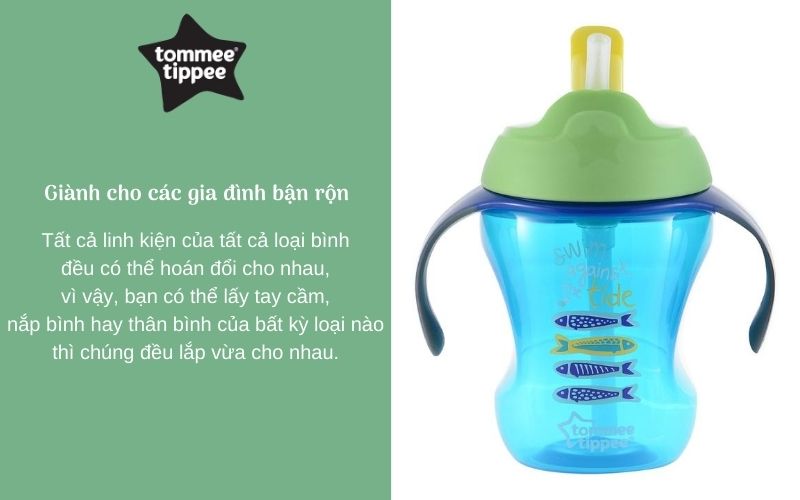 Bình tập uống có ống hút cho bé Tommee Tippee Training Straw 230ml từ 9 tháng - Xanh Lá