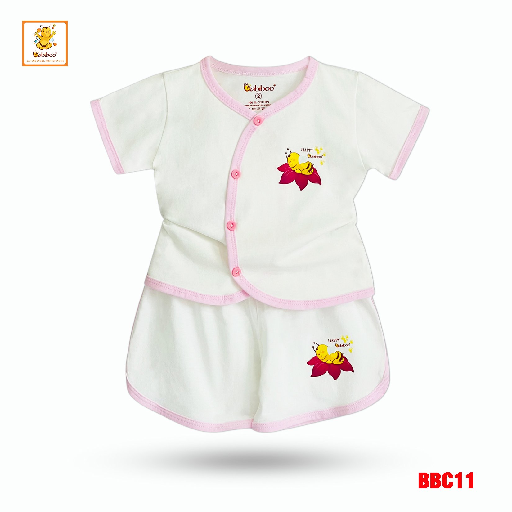 Bộ sơ sinh tay ngắn Babiboo quần áo sơ sinh chất cotton tự nhiên mềm mịn, thấm hút tốt- BBC11