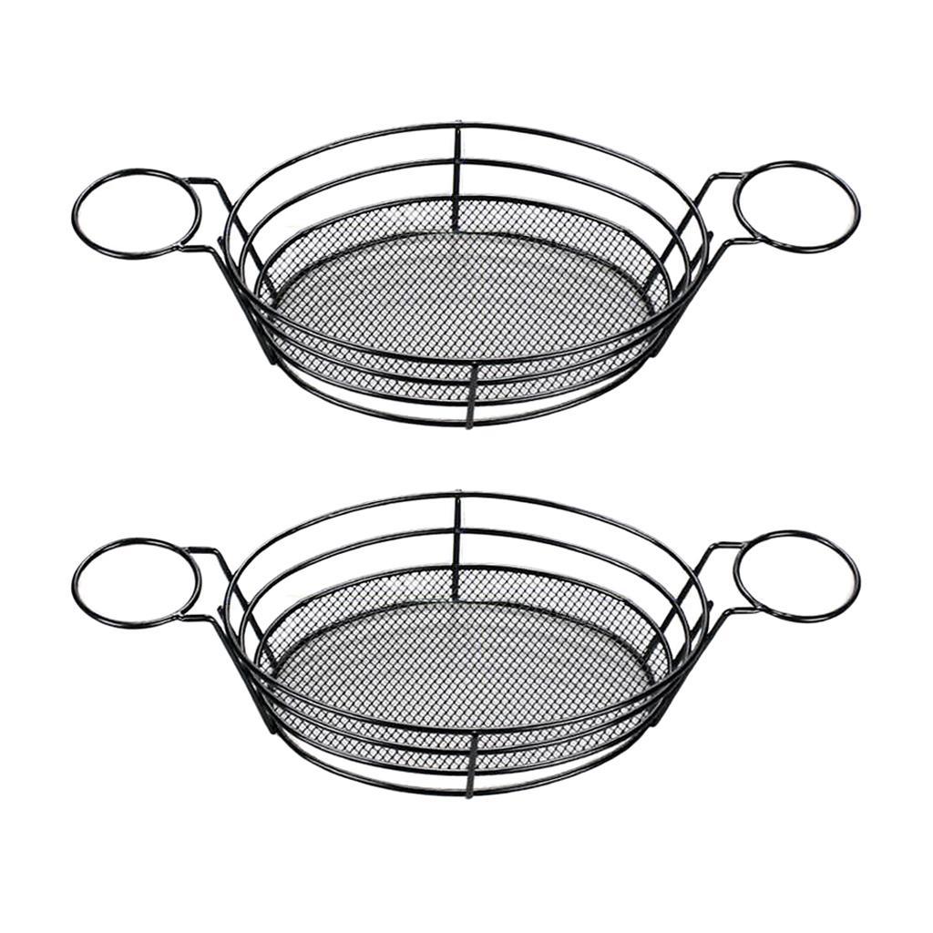 2x Stainless Steel French Fries Chips Appetizer Serving Basket Sauce Holder