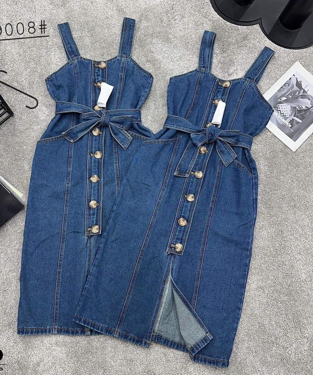 VÁY ĐI CHƠI, VÁY SUÔNG 2S JEAN HÀNG NÚT GIỮA KÈM ĐAI CỰC HOT