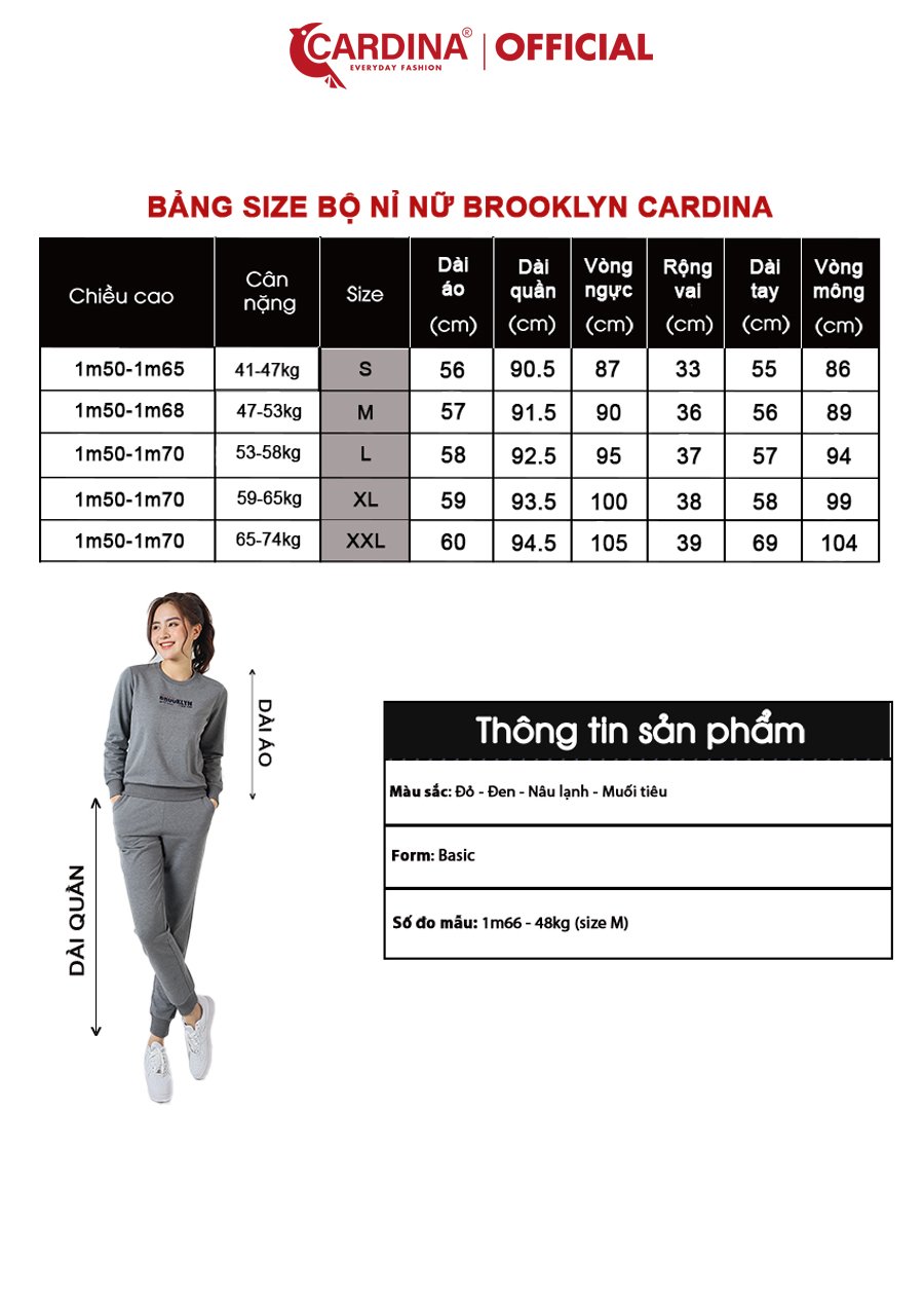 Đồ Bộ Nữ CARDINA Chất Nỉ 4 Màu Cao Cấp In Chữ Kiểu Dáng Thể Thao Trẻ Trung Năng Động 2NiF03
