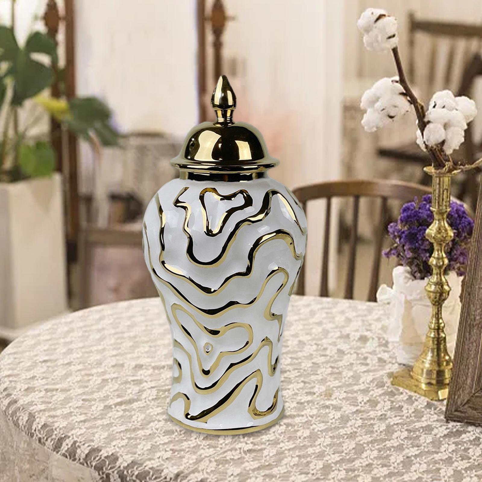 Porcelain Ginger Jar with Lid Traditional Decor Jar Ceramic Flower Vase