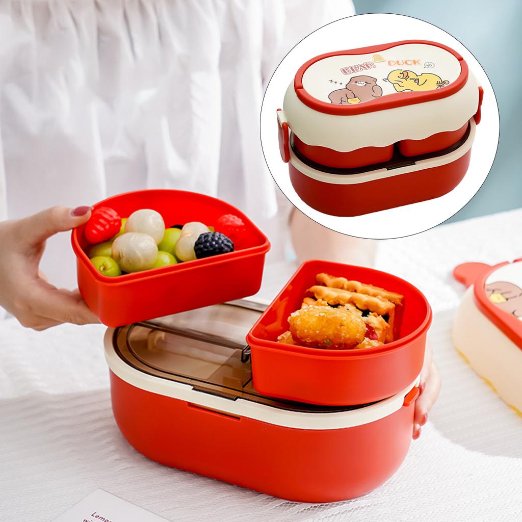 2 Tier Portable Lunch Box Leakproof Bento Box for Kids Picnic Brown