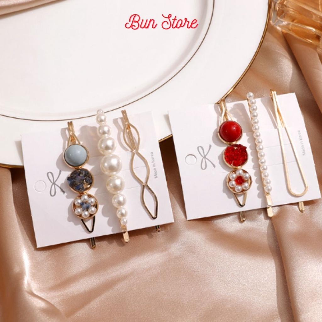 Set 3 Kẹp tóc đính ngọc phong cách Hàn Quốc xinh xắn cho nữ