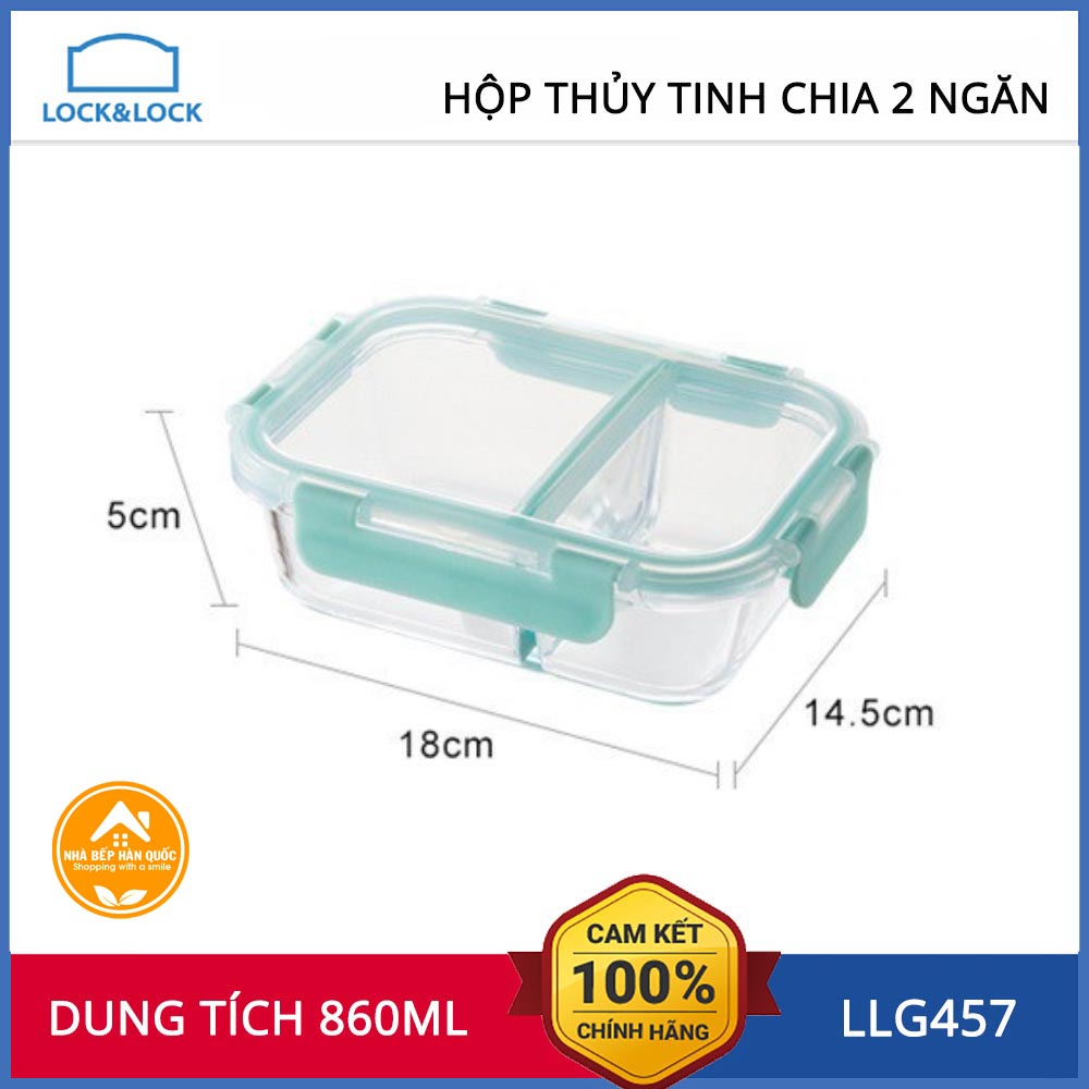 Hộp đựng thực phẩm bằng thủy tinh chia 2 ngăn 3 ngăn chịu nhiệt Lock&amp;lock LLG456 600ml LLG457 860ml LLG458 1040ml