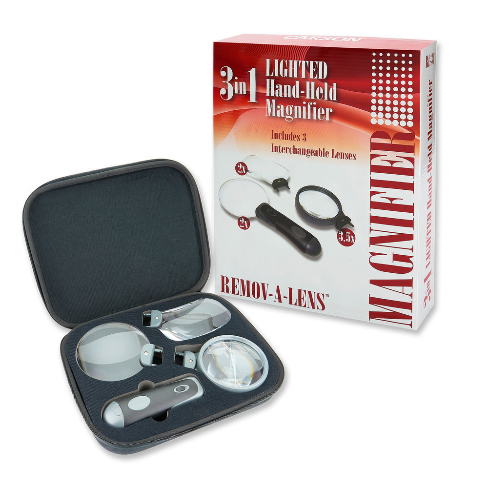 Bộ kính lúp cầm tay có đèn LED 3 trong 1 Carson Remov-A-Lens RL-30 - Hàng chính hãng