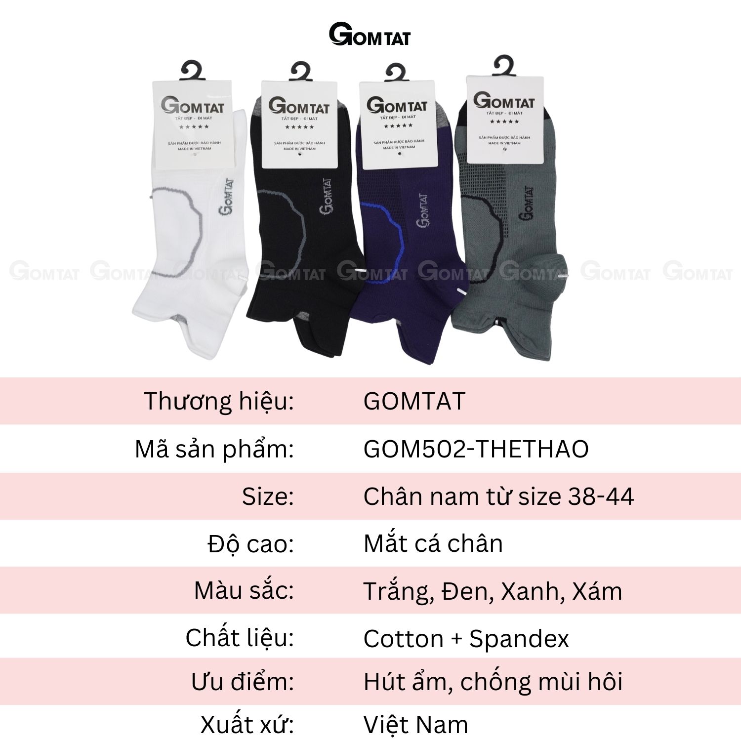 Tất Thể Thao Nam Nữ GOMTAT Chất Liệu Cotton Cao Cấp, Vớ Cổ Ngắn Unisex Chuyên Dùng Trong Việc Tập Luyện - GOM502-THETHAO