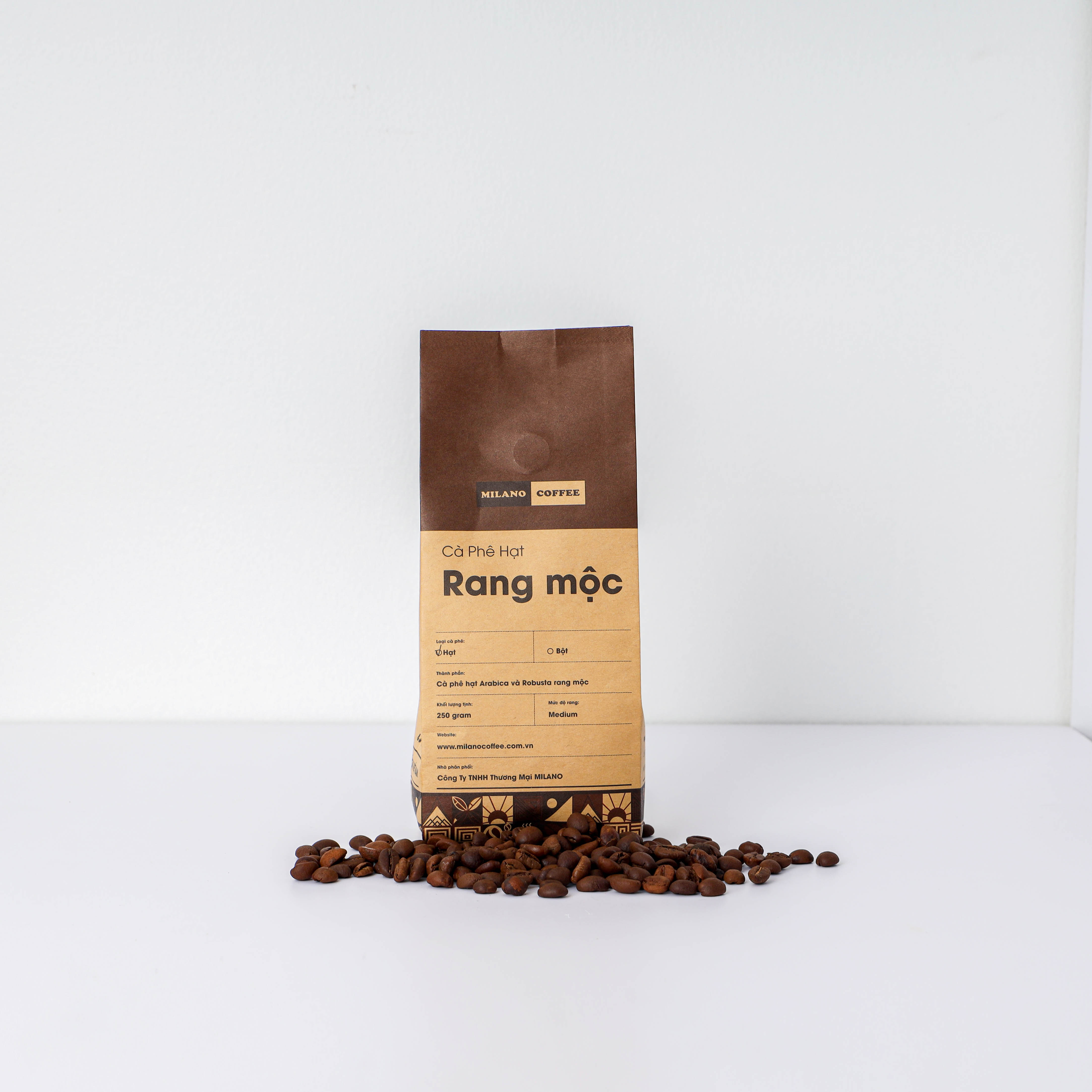 Cà phê hạt RANG MỘC NGUYÊN CHẤT 100% MILANO COFFEE 250gr