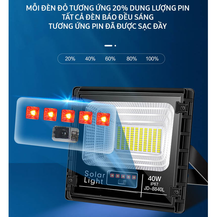 Đèn pha năng lượng mặt trời 300W Jindian JD-8300L - Chính hãng [Bảo hành 02 năm]