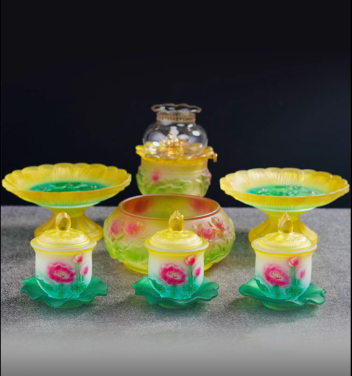 Lư Hương Lưu Ly Hoa Sen Nổi Rất Đẹp,Lư Tụ Thuỷ(đường kính 16.9cm