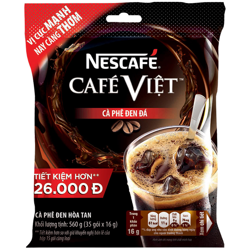 Cà phê hòa tan Nescafé café Việt cà phê đen đá (Túi 35 gói x 16g) [Tặng ly sứ pastel]
