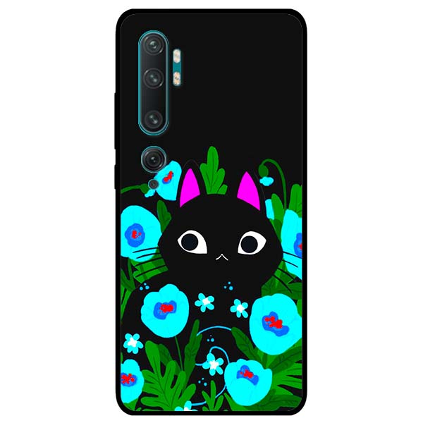 Ốp lưng dành cho Xiaomi Mi Note 10 / Mi Note 10 Pro - Mèo Đen Hoa Xanh