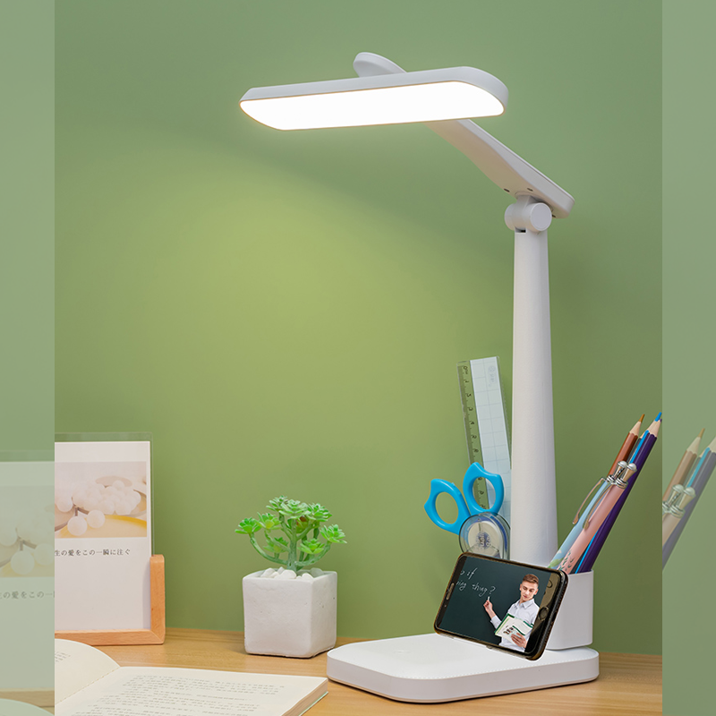 Đèn Bàn Học Chống Cận Có Tích Điện và 3 Chế Độ Sáng LED Cho Bé Dùng Đọc Sách Trang Trí Kèm Ống Bút Di Động - Đèn Học Để Bàn Làm Việc Gấp Gọn Xoay Chiều