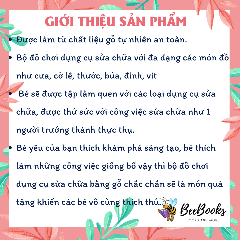 Đồ Chơi Bộ Dụng Cụ Kỹ Thuật Sửa Chữa Bằng Gỗ 39 Chi Tiết Cho Bé- Đồ chơi gỗ an toàn giúp bé phát triển tư duy