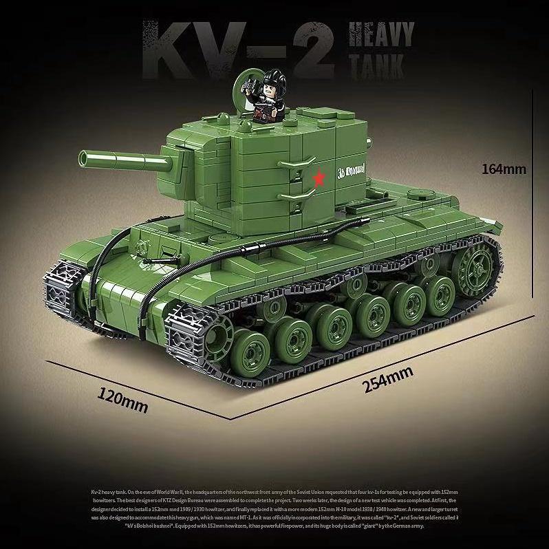 Đồ chơi Lắp ráp Xe Tăng hạng nặng KV-2, Quanguan 100239 Heavy Tank, Xếp hình thông minh, Mô hình Xe tăng