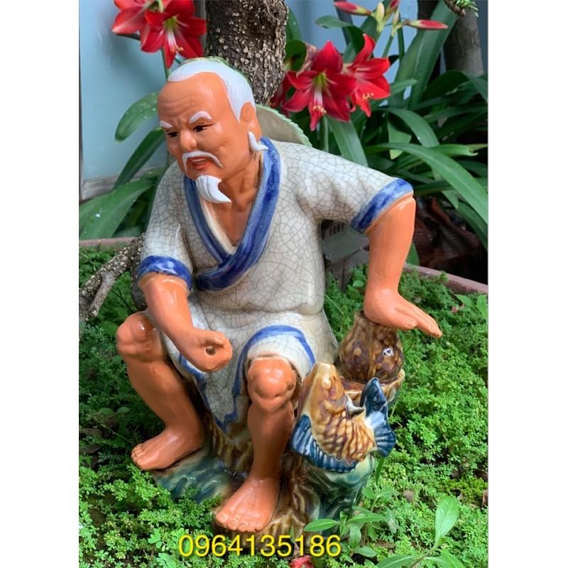 Tượng Lão vọng câu cá h28cm men rạn gốm sứ Bát Tràng