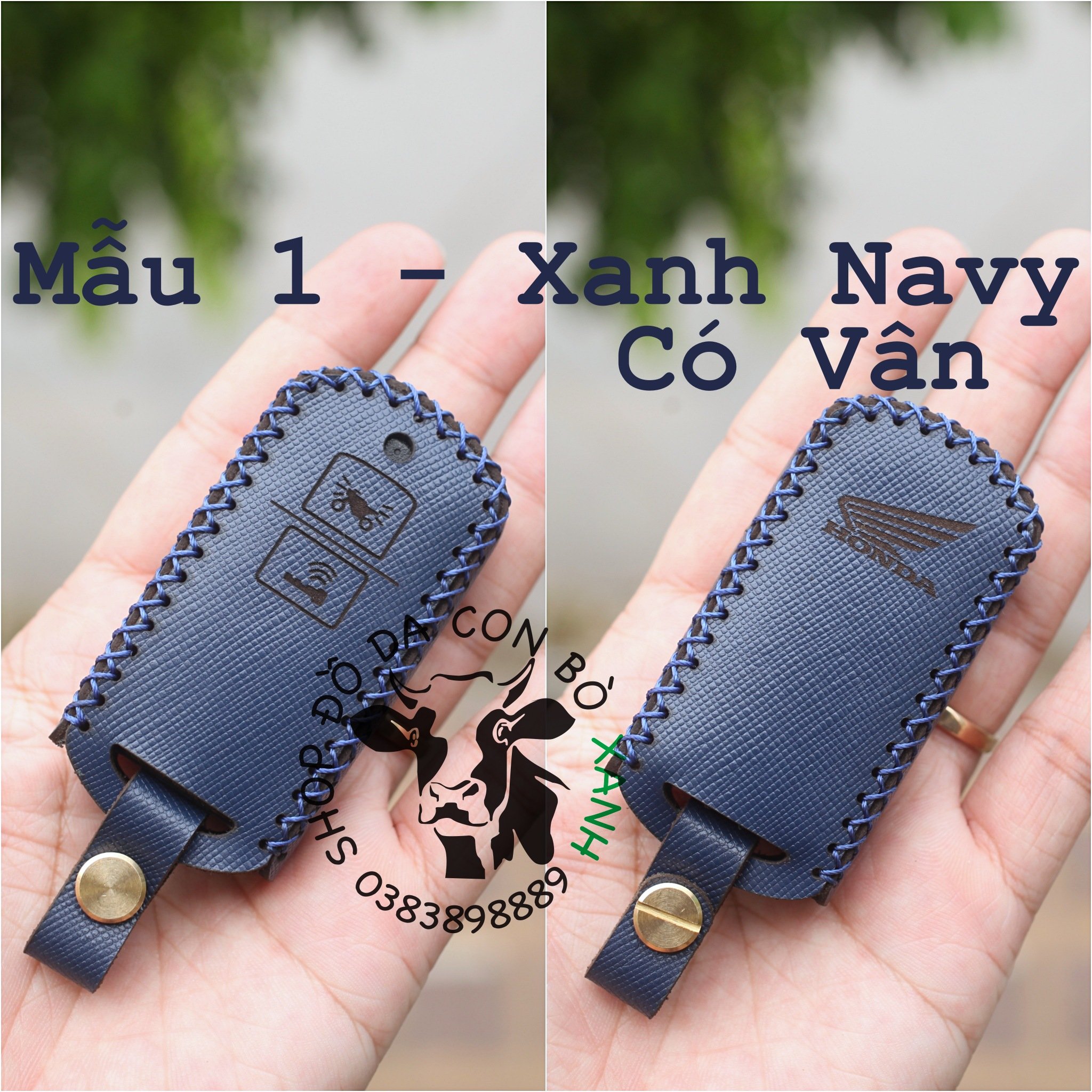 [Xanh navy có vân] Vỏ da đựng Chìa Khóa Honda Air Blade 150, Vario 150, Airblade 2020, Lead 2020 handmade da thật