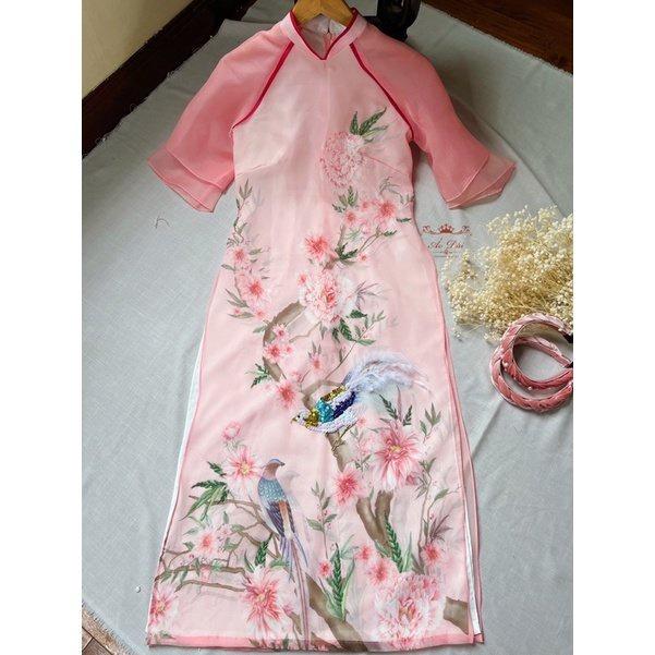 Áo dài cách tân Mẫu Đơn Hồng màu sắc cực kỳ sang chảnh đi tiệc áo dài thiết kế mẫu mới 2022 .