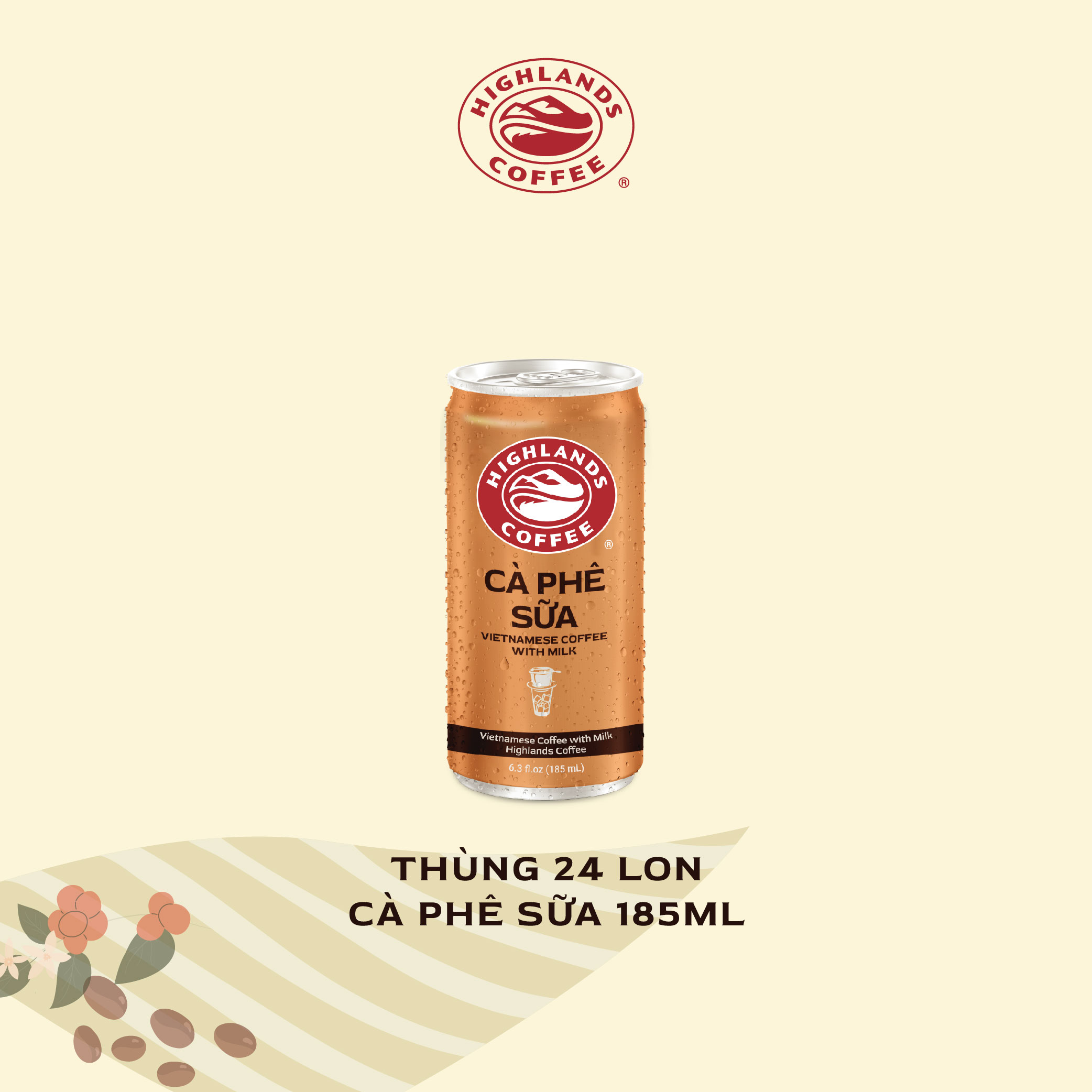 Thùng 24 Lon Cà Phê Sữa Highlands Coffee (185ml/Lon)