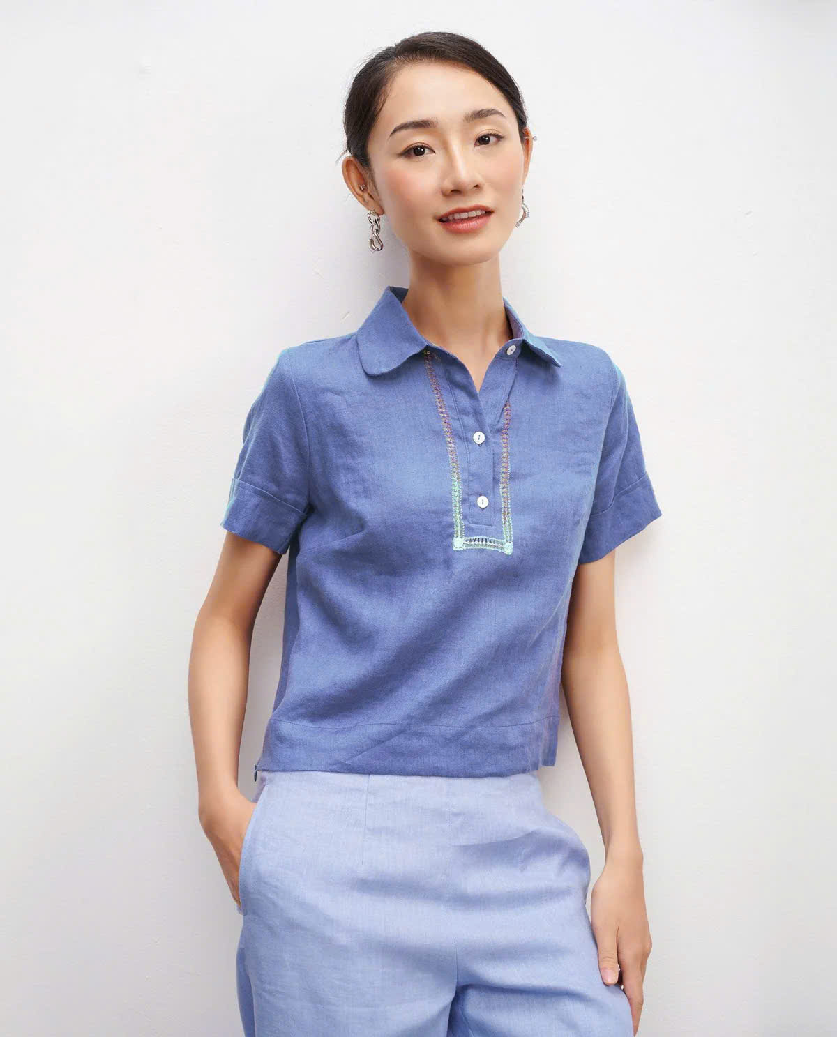 Áo Sơ Mi Nữ Tay Ngắn, Áo Linen Rua Rút Chỉ Thạch TOP195 Limited thơi trang thiết kế Hity