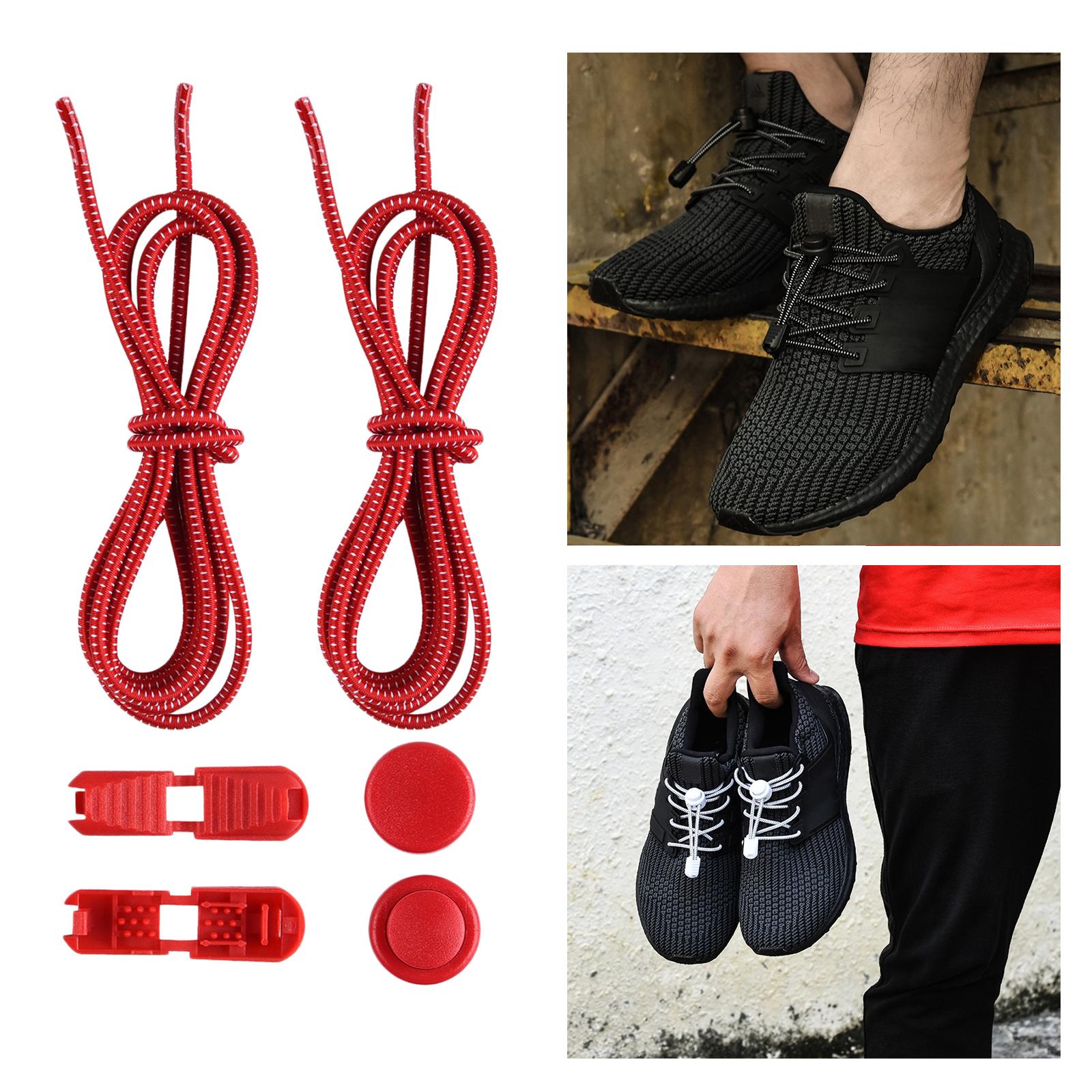 No Tie Elastic Shoelaces Lock Laces Fastening Shoe Strings Red