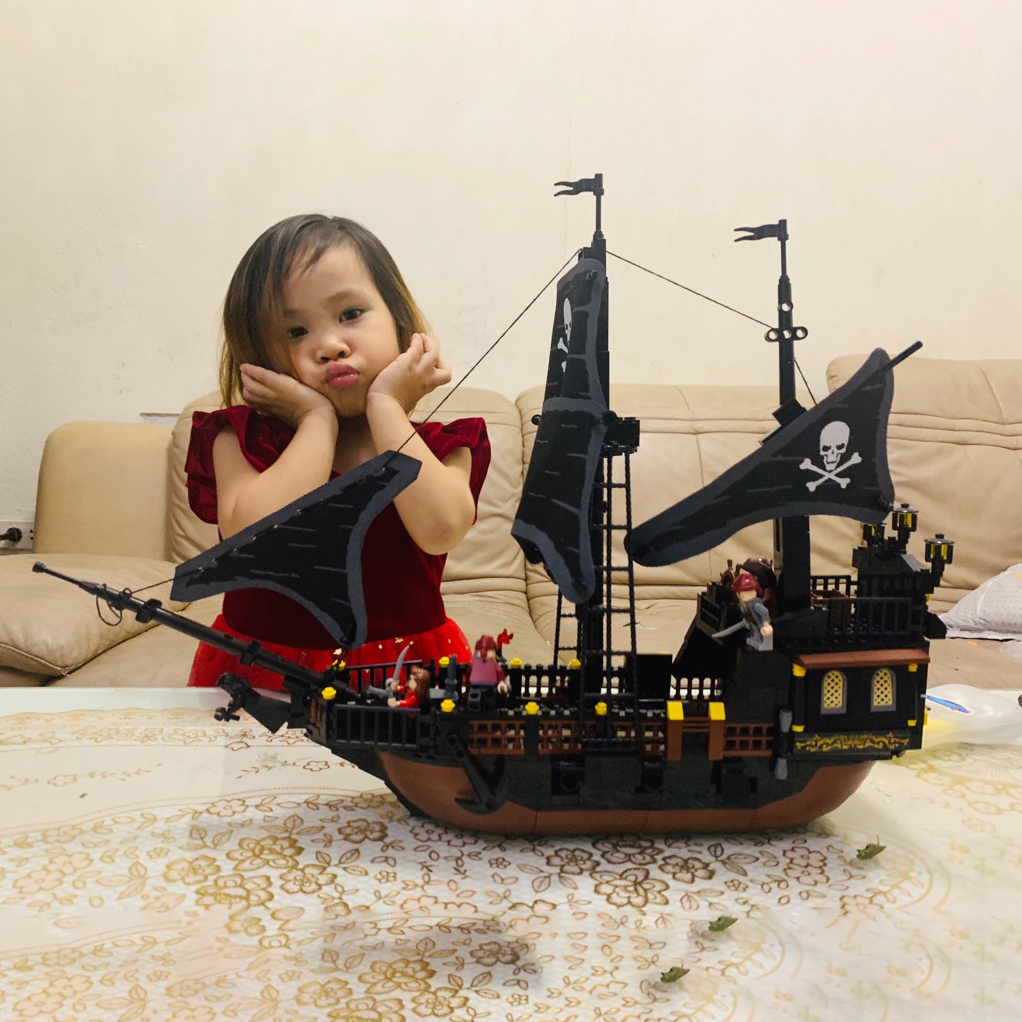 Đồ chơi lắp ráp Tàu Ngọc Trai Đen Black Pearl dài 55cm , lắp ghép mô hình Tàu hải tặc cướp biển
