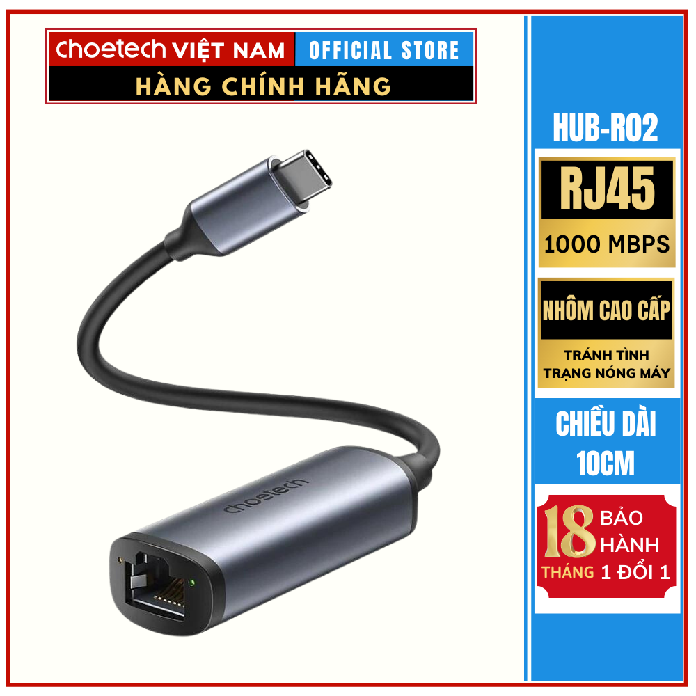 Hub chuyển từ Type C sang RJ45 2.5Gbps Choetech HUB-R02