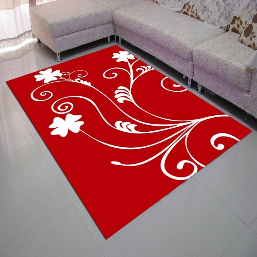 Thảm nhung 3D nền đỏ dây leo trắng TSN15 (120x160cm)