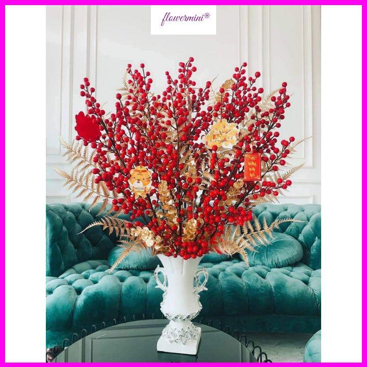 Combo 5 cành đào đông đỏ tài lộc phú quý trang trí nhà cửa, văn phòng, decor phòng khách, nhà hàng sang trọng Flowermini